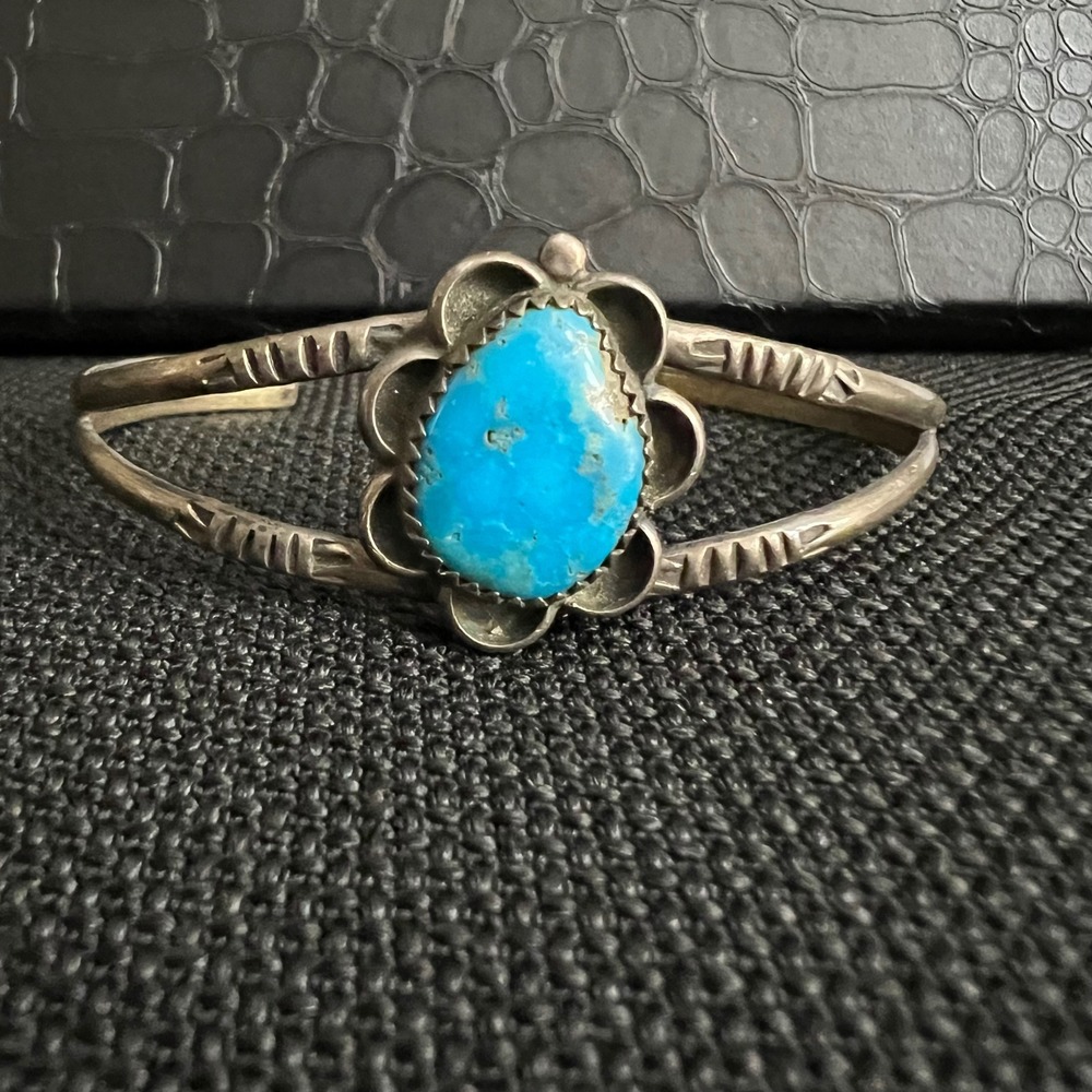 Vintage Sterling Silver Turquoise Cuff Bracelet Southwestern Split Shank 12g